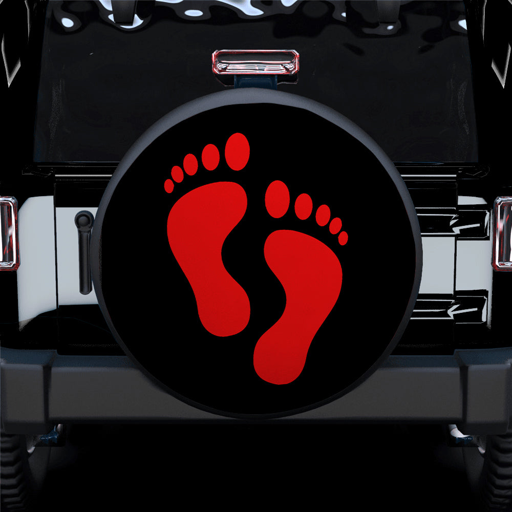 Red Print Foot Jeep Car Spare Tire Covers Gift For Campers Nearkii