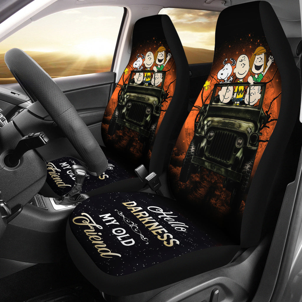 Snoopy And Friends Ride Jeep Moonlight Halloween Ride Jeep Funny Premium Custom Car Seat Covers Decor Protectors Nearkii