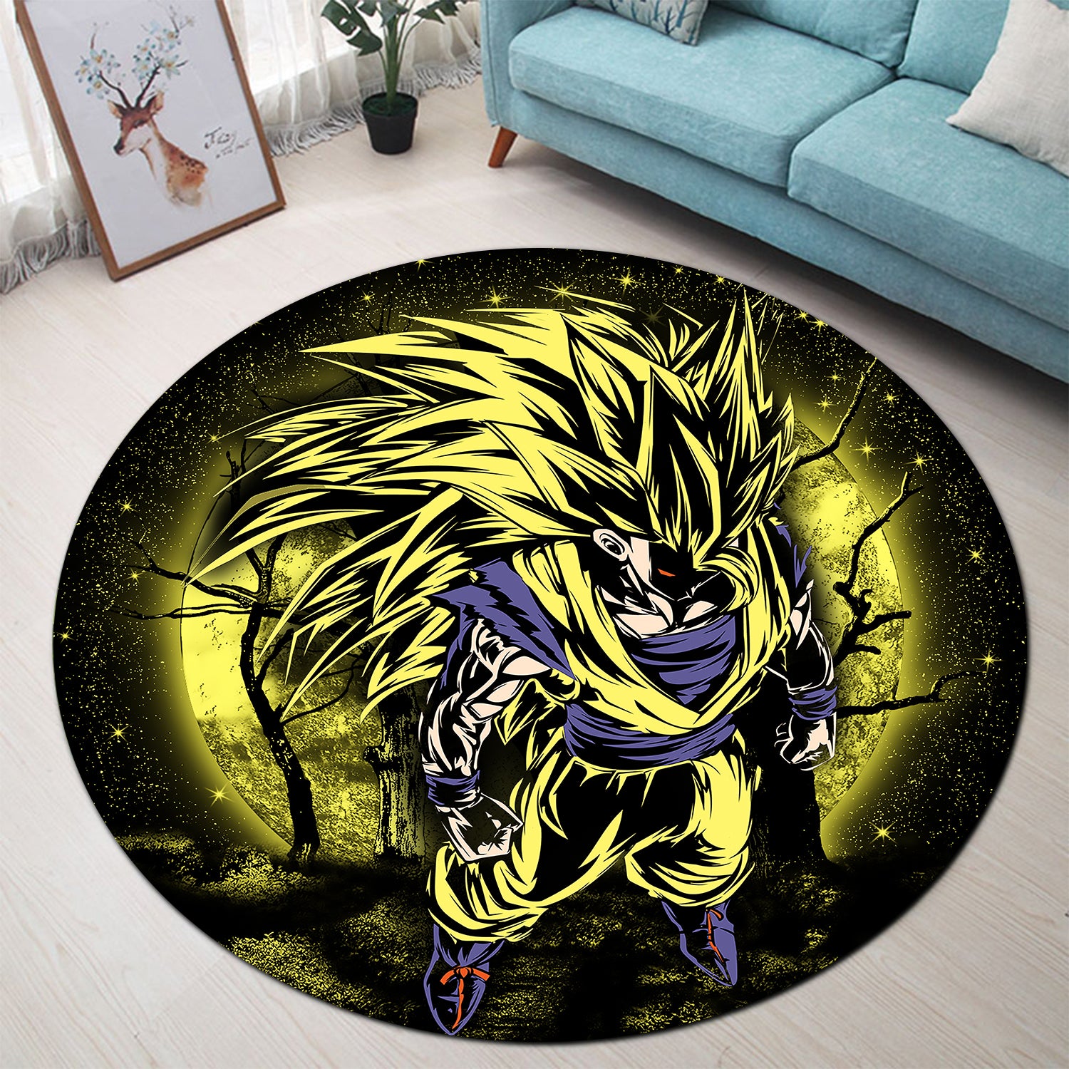 Goku Super Saiyan 3 Dragon Ball Moonlight Round Carpet Rug Bedroom Livingroom Home Decor Nearkii