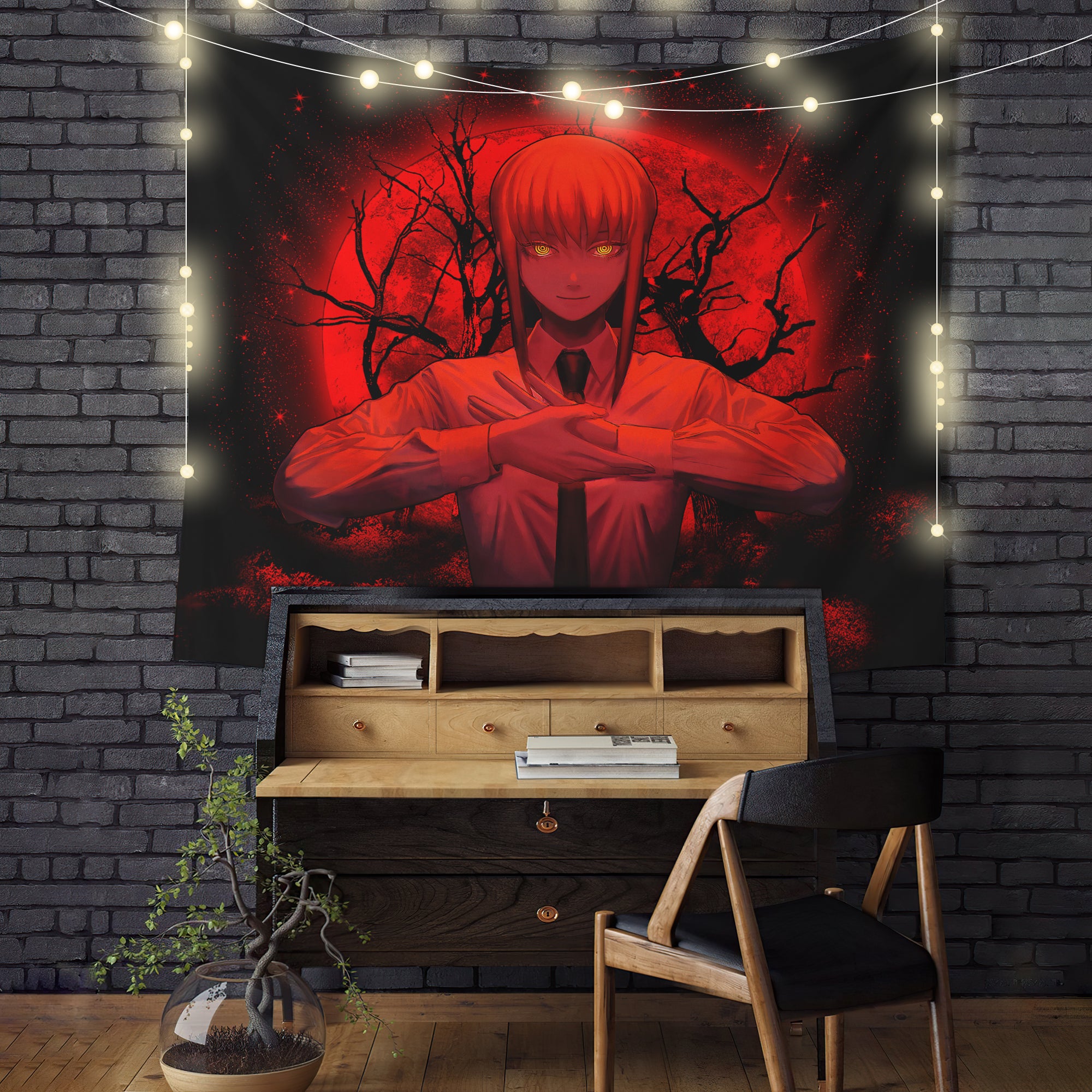 Makima Chainsaw Man Anime Moonlight Tapestry Room Decor Nearkii