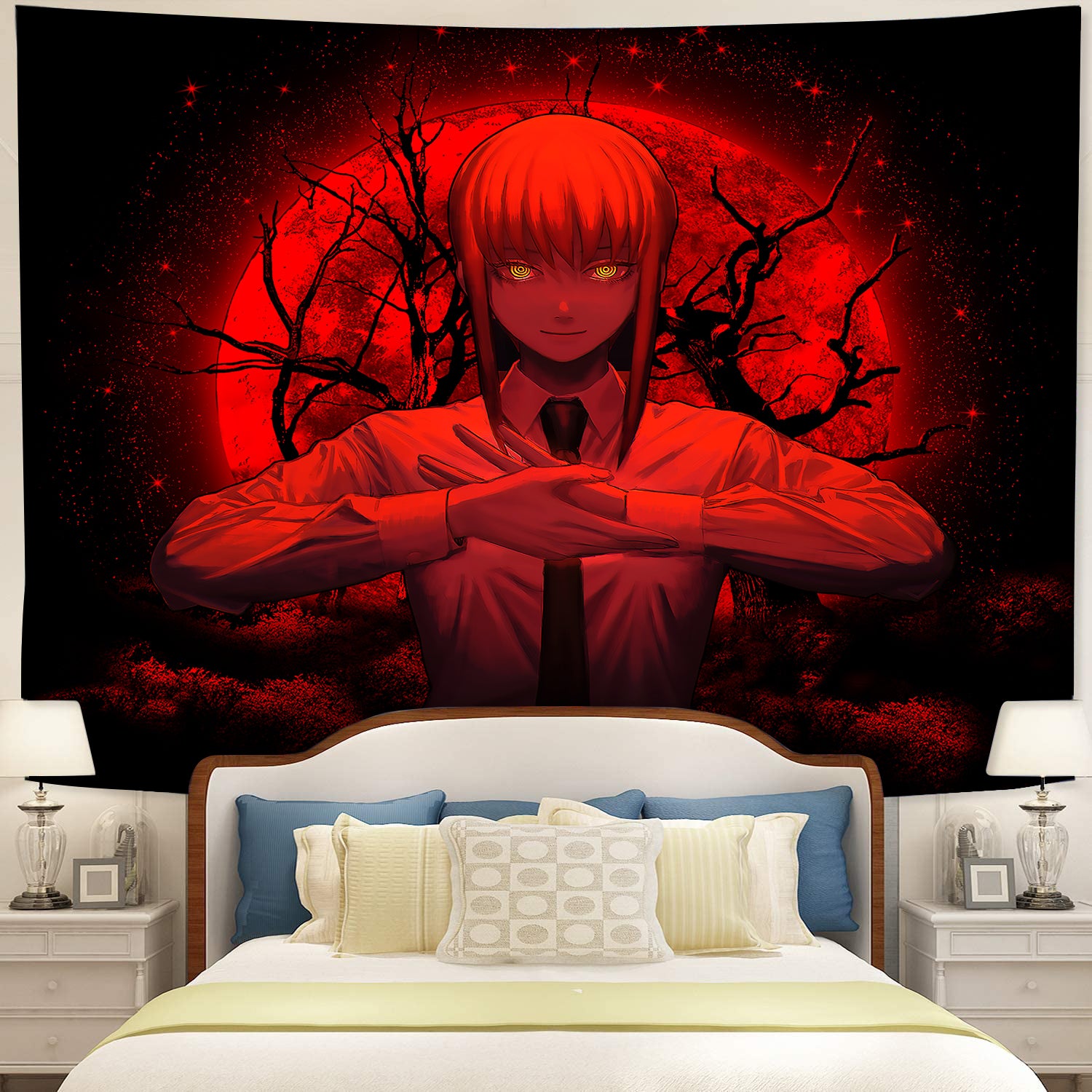 Makima Chainsaw Man Anime Moonlight Tapestry Room Decor Nearkii
