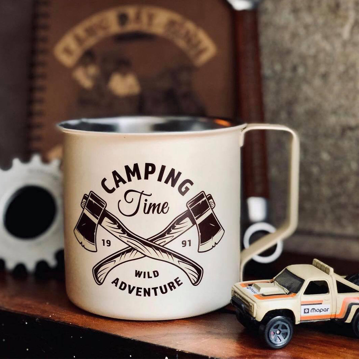 White Camping Campfire Adventure Time Travel Mugs 2023 Nearkii