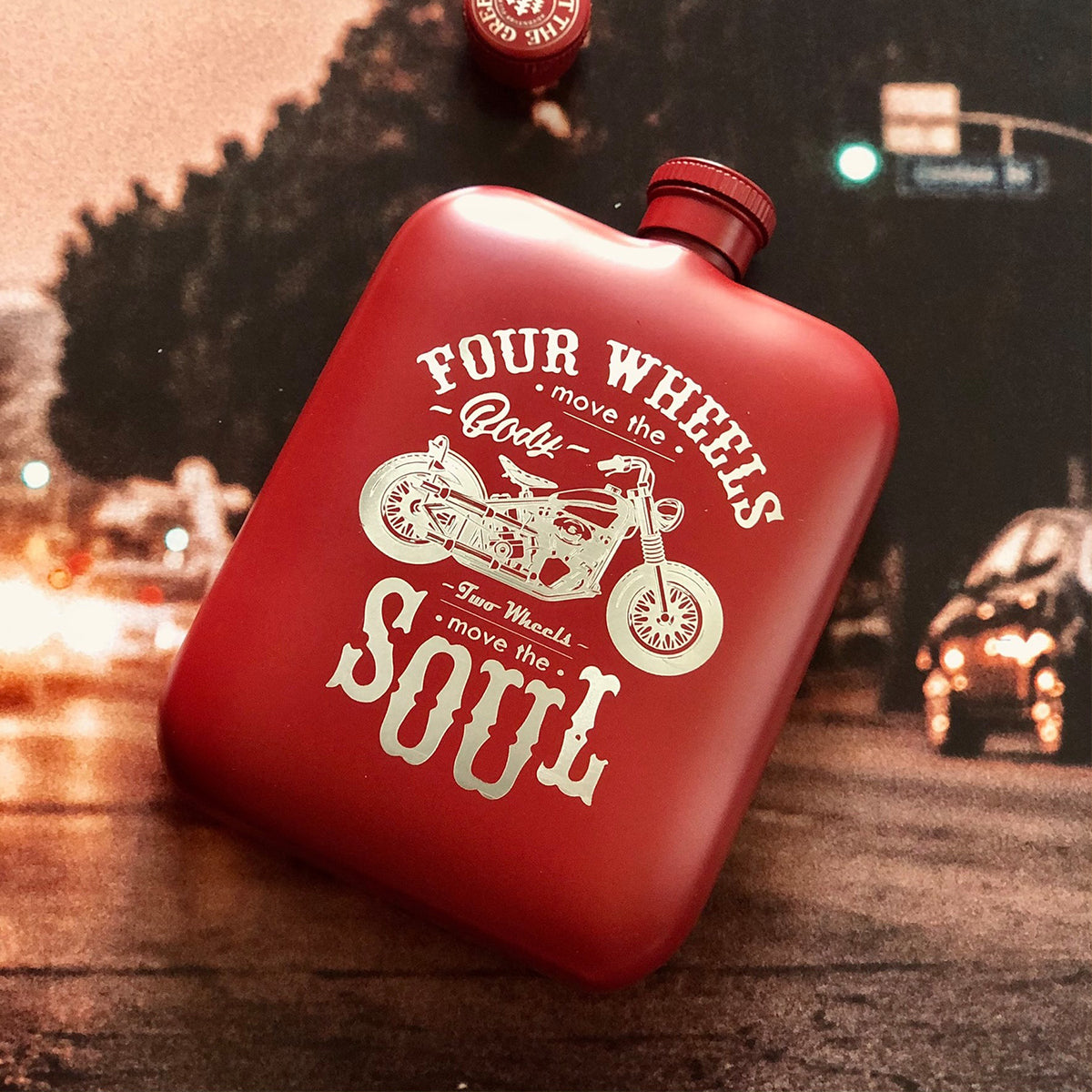 Red Four Weels Adventure Hip Flask