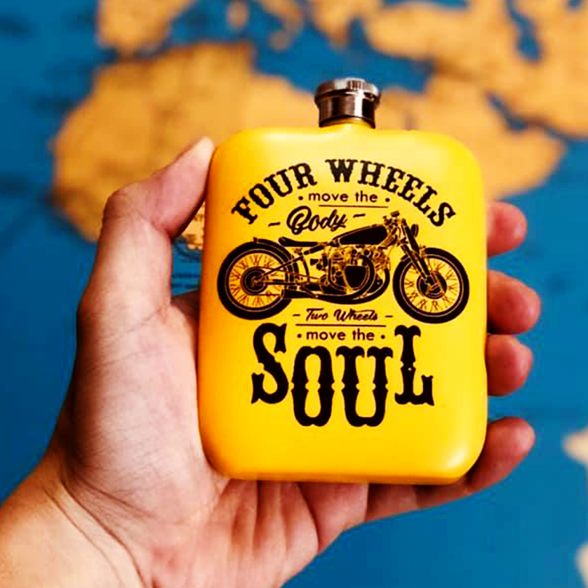 Yellow Four Weels Adventure Hip Flask
