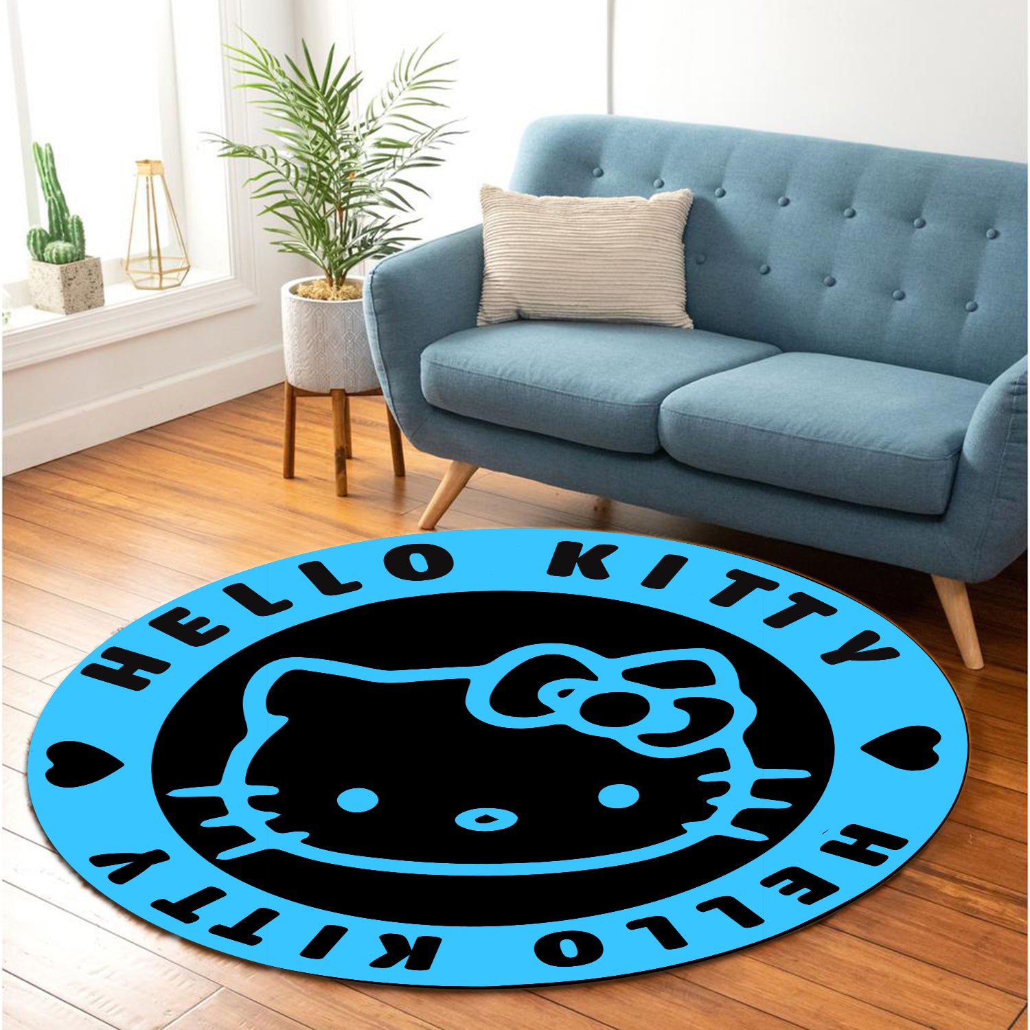 Hello Kitty Blue Round Carpet Rug Bedroom Livingroom Home Decor Nearkii