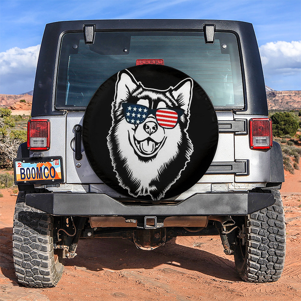 Husky Dog US Flag Glasses Jeep Car Spare Tire Covers Gift For Campers Nearkii