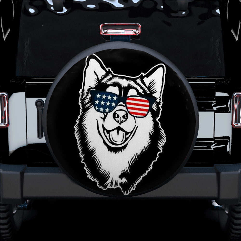 Husky Dog US Flag Glasses Jeep Car Spare Tire Covers Gift For Campers Nearkii