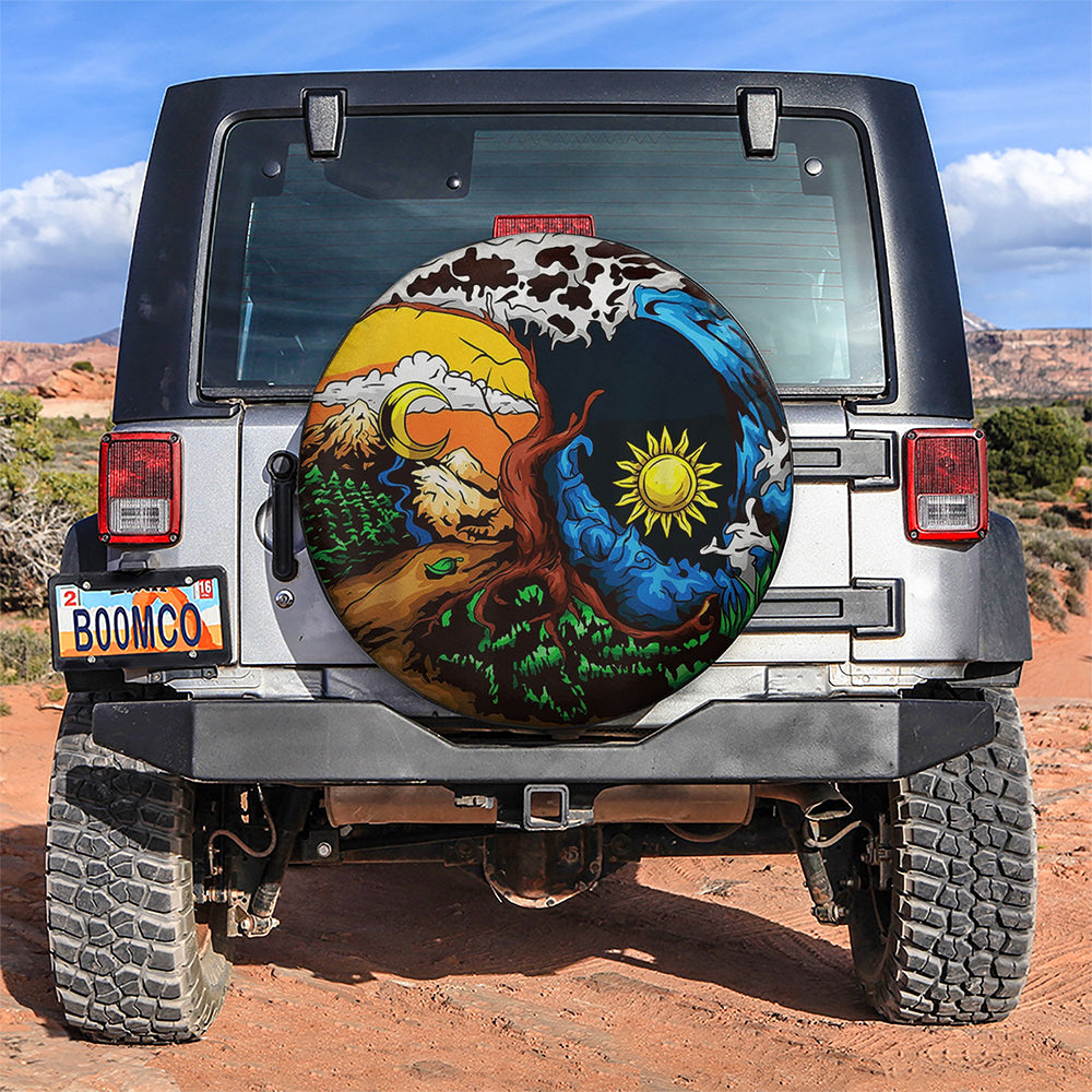 Earth Sun Moon Yin Yang Jeep Car Spare Tire Covers Gift For Campers Nearkii