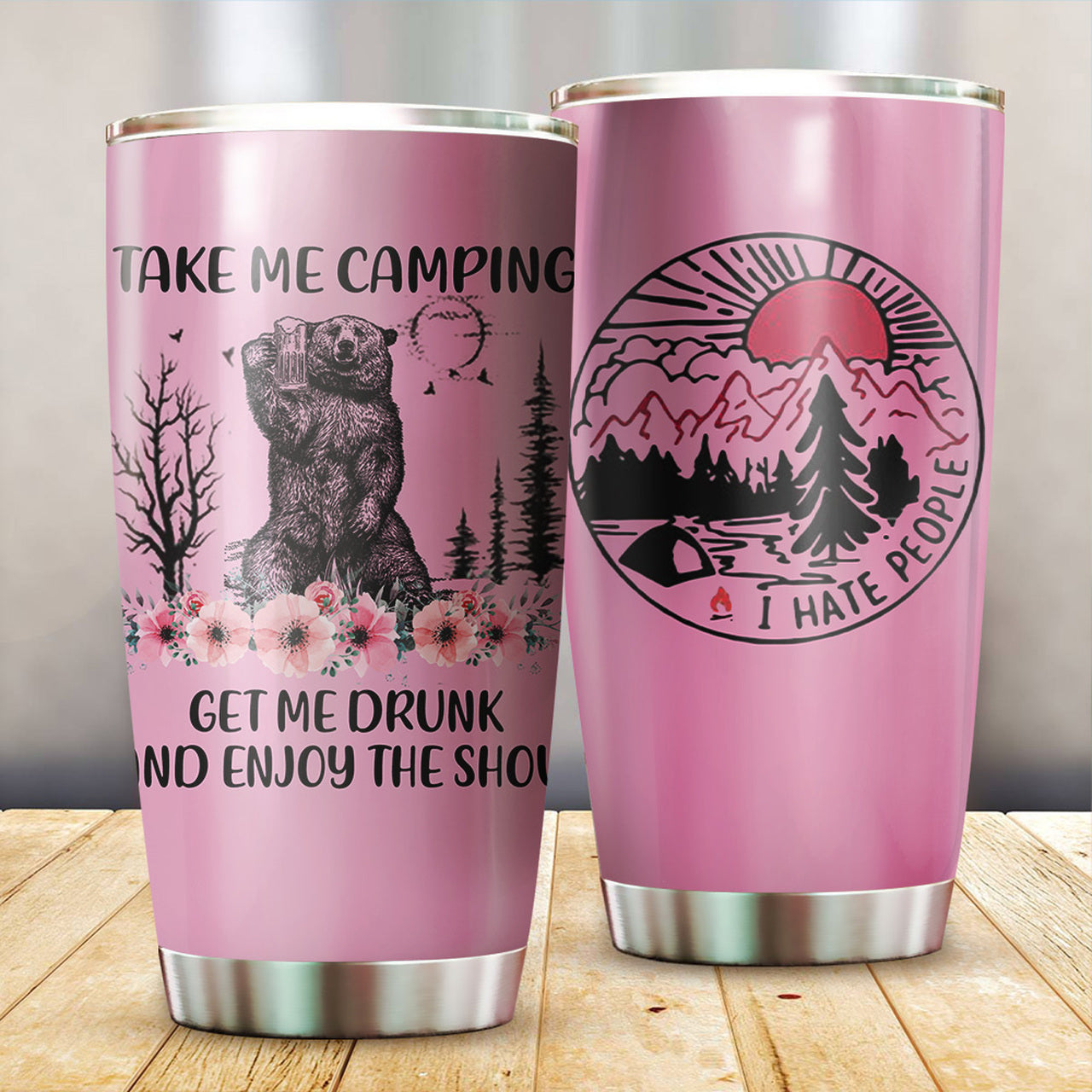 Gifts For Women Drunk Bear Camping Camfire Tumbler 2023 Nearkii