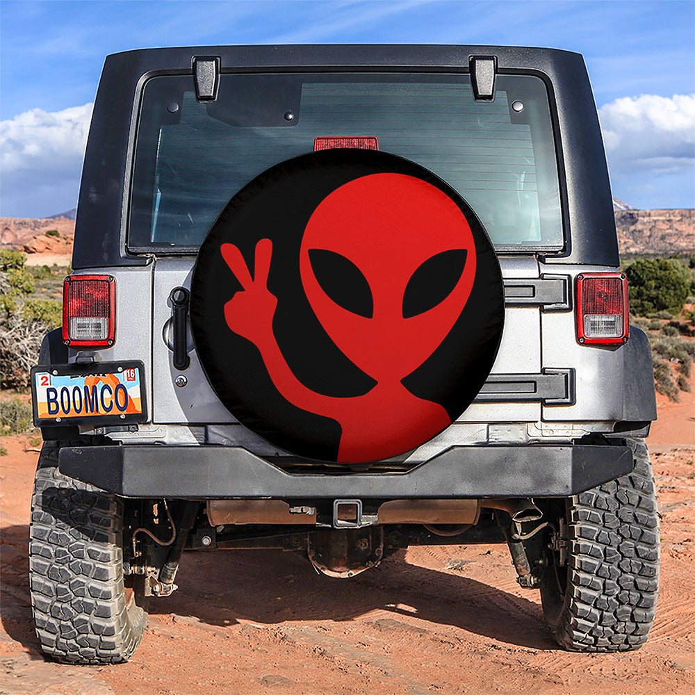 Alien Say Hi Red Jeep Car Spare Tire Covers Gift For Campers Nearkii