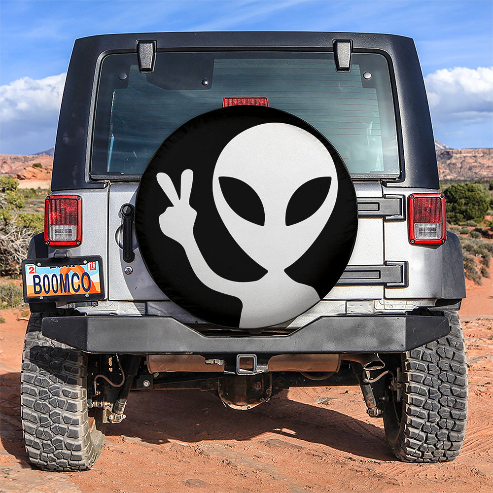 Alien Say Hi White Jeep Car Spare Tire Covers Gift For Campers Nearkii