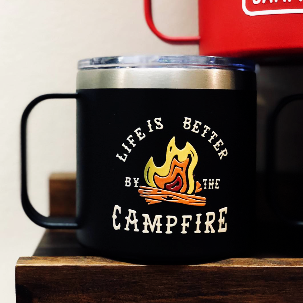 Black Life Is Better By The Campfire Insulated Travel Camping Mug Nearkii