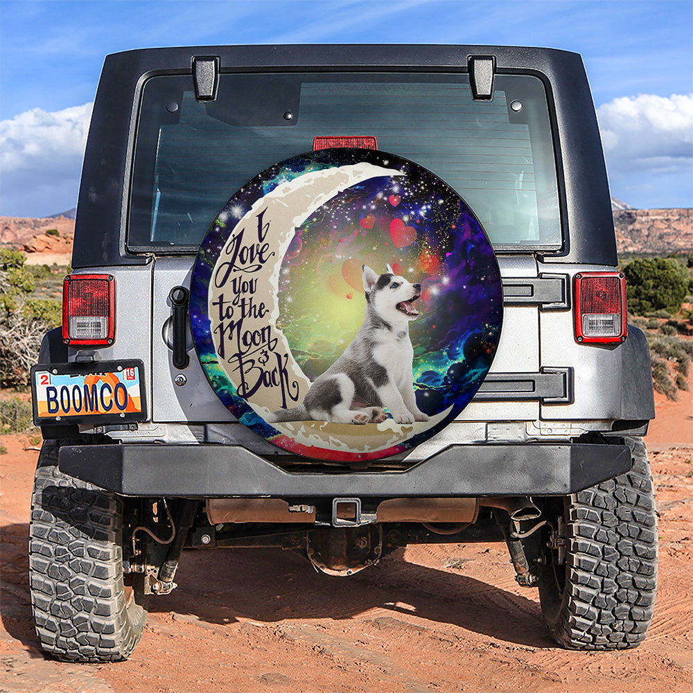 Cute Husky Love You To The Moon Galaxy Car Spare Tire Covers Gift For Campers Nearkii