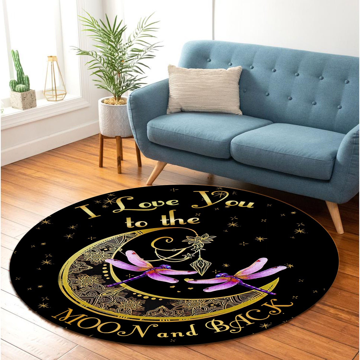 Dragonfly Love To The Moon Round Carpet Rug Bedroom Livingroom Home Decor Nearkii