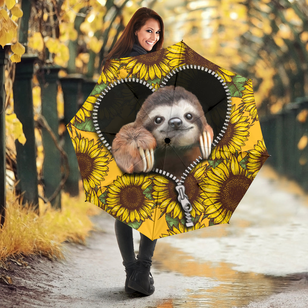 Sloth Cute Sunflower Zipper Umbrella Nearkii