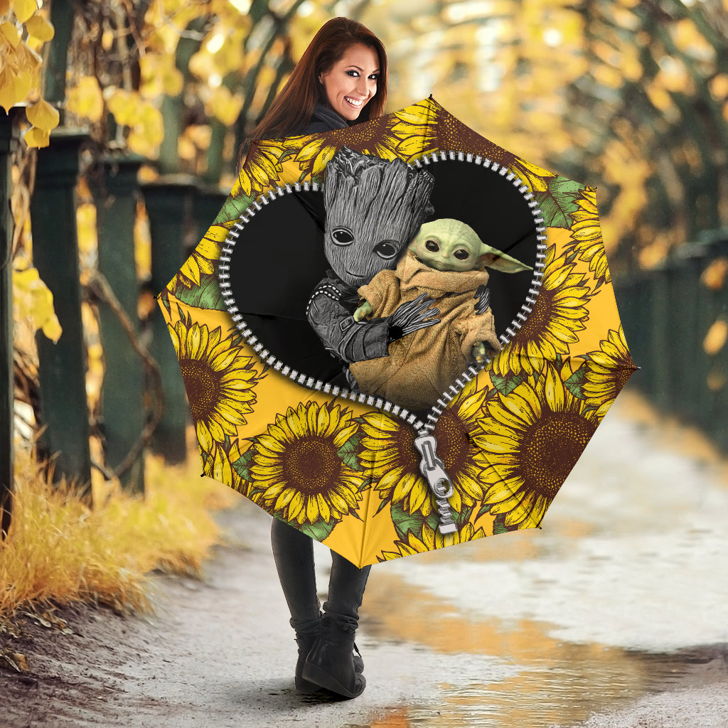 Baby Groot And Baby Yoda Sunflower Zipper Umbrella Nearkii