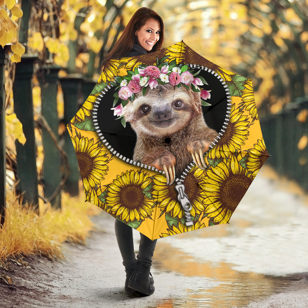 Cute Sloth Sunflower Zipper Umbrella Nearkii