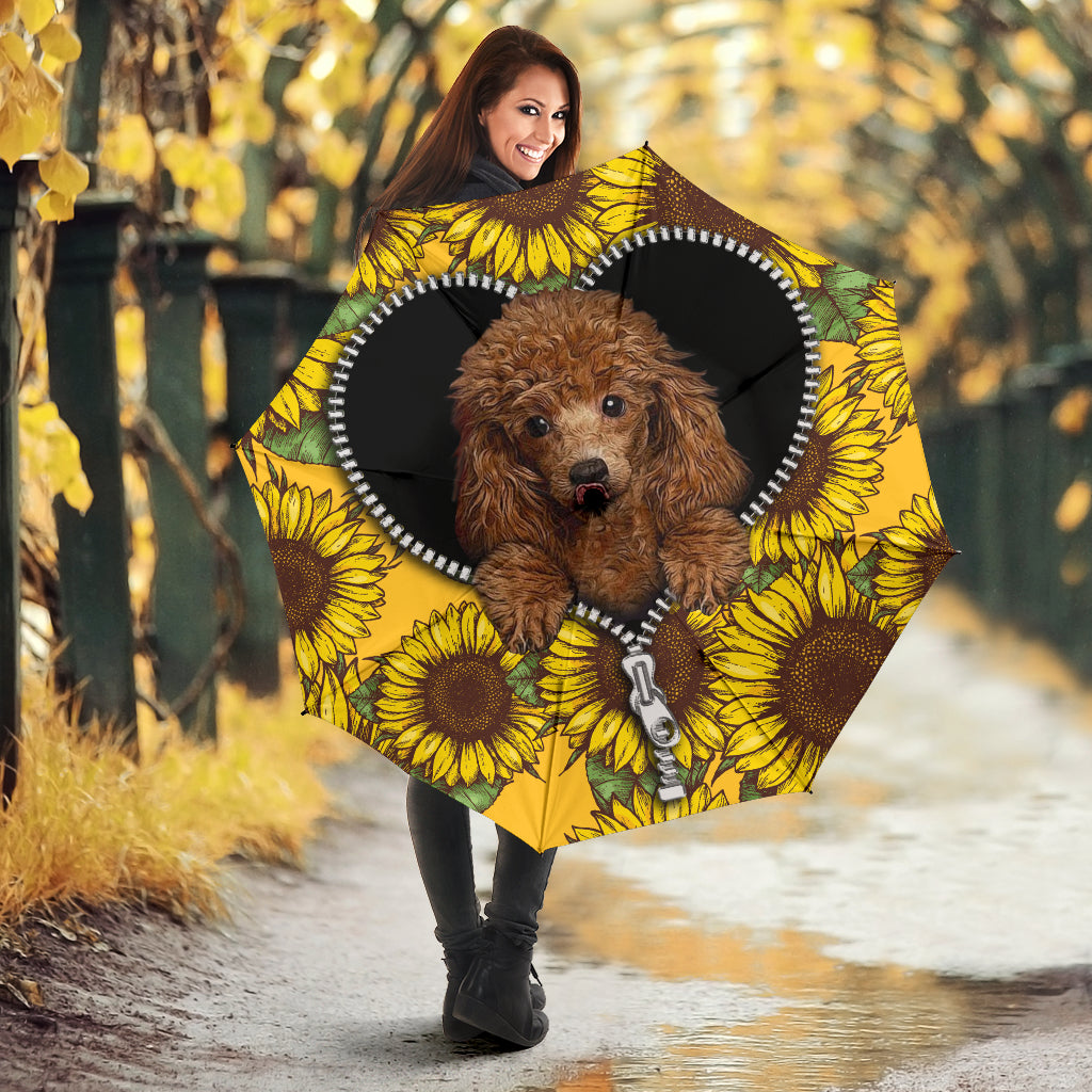 Cute Dog Poodle Sunflower Zipper Umbrella Nearkii