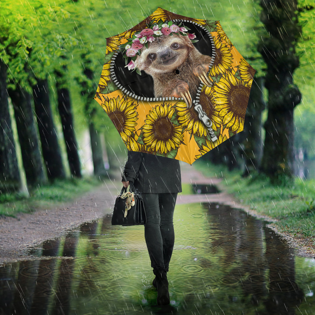 Cute Sloth Sunflower Zipper Umbrella Nearkii