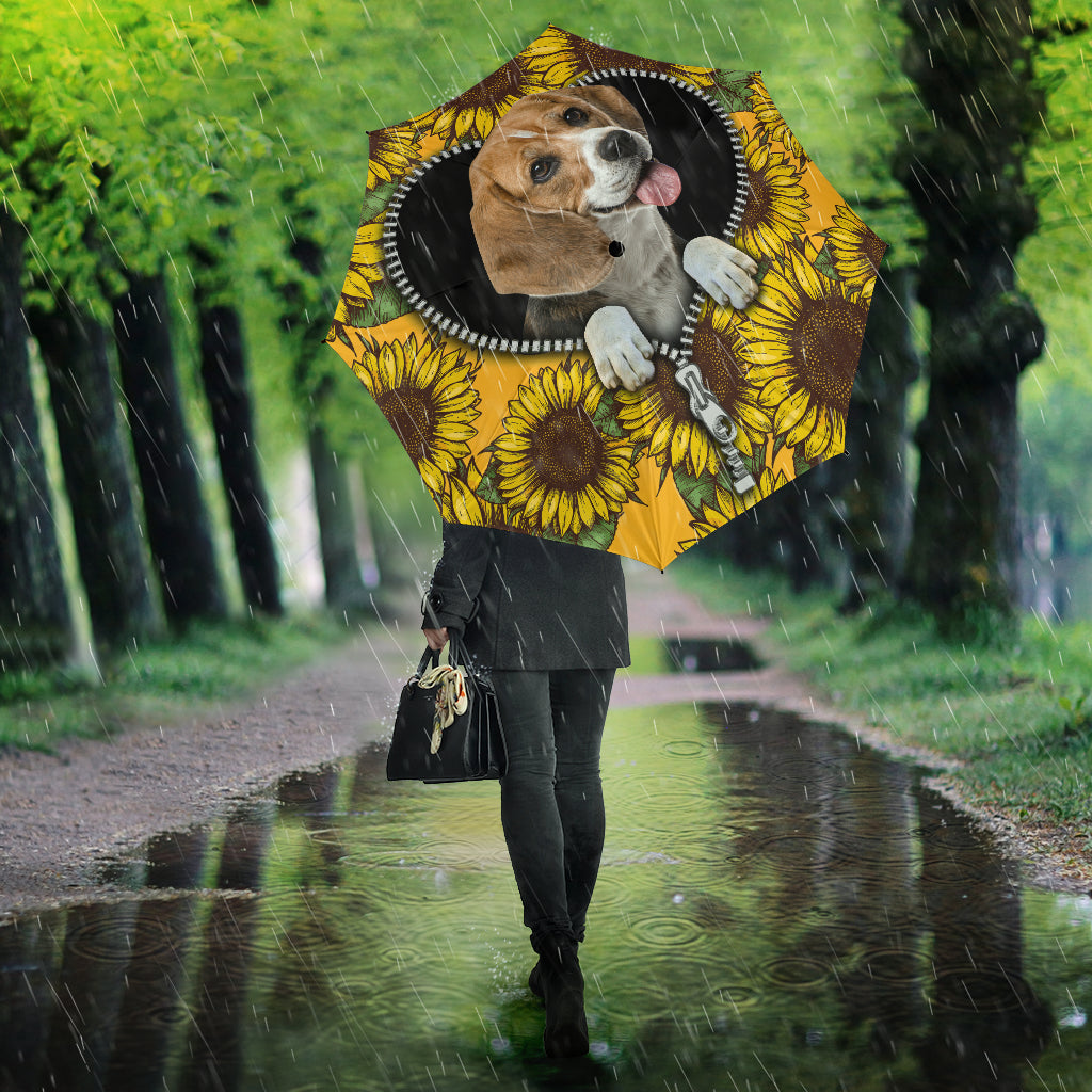 Lovely Beagle Sunflower Zipper Umbrella Nearkii