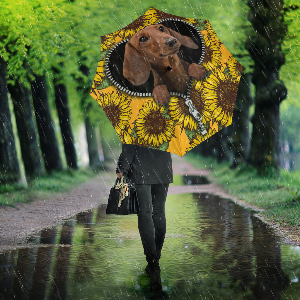 Brown Dachshund Sunflower Zipper Umbrella Nearkii