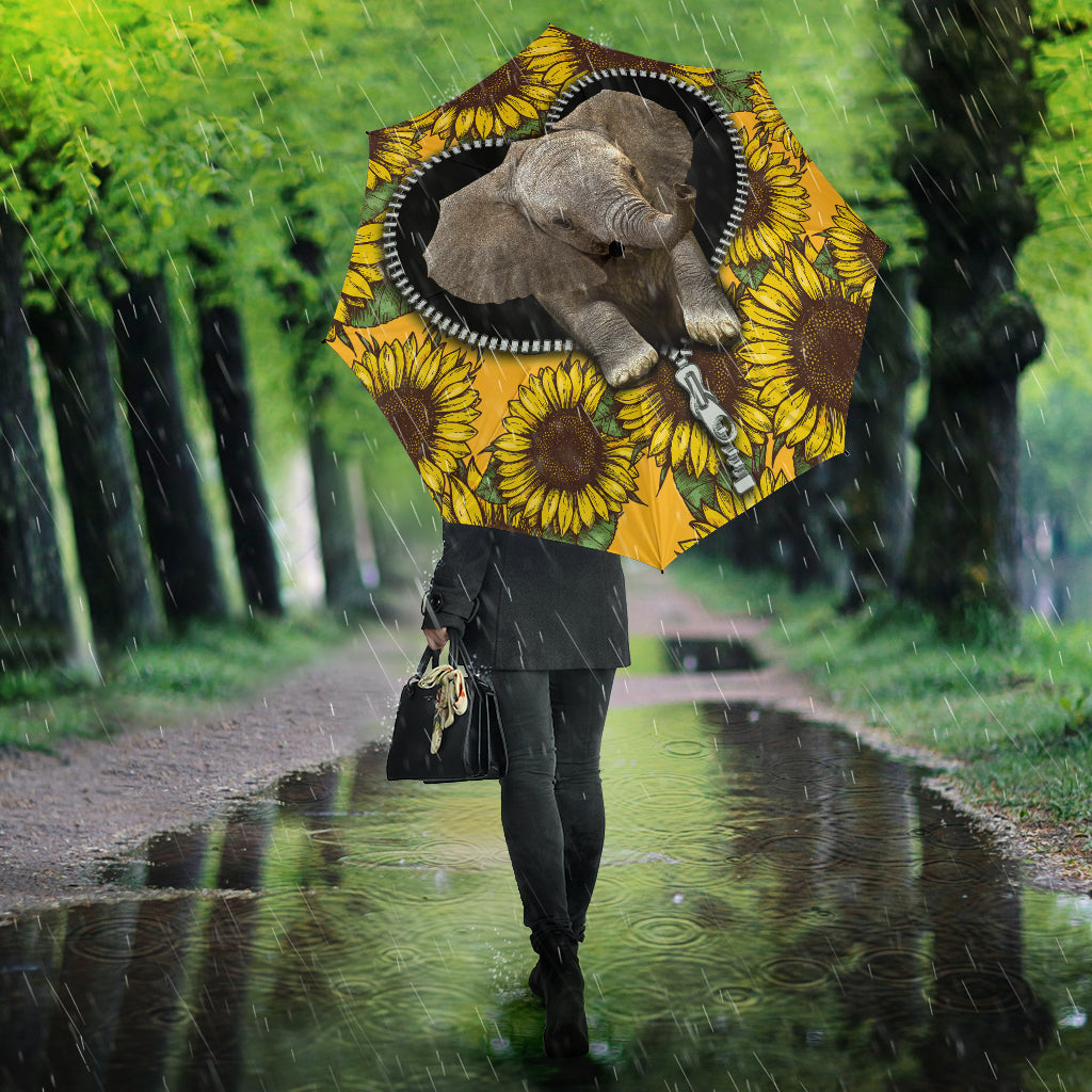Elephant Sunflower Zipper Umbrella Nearkii