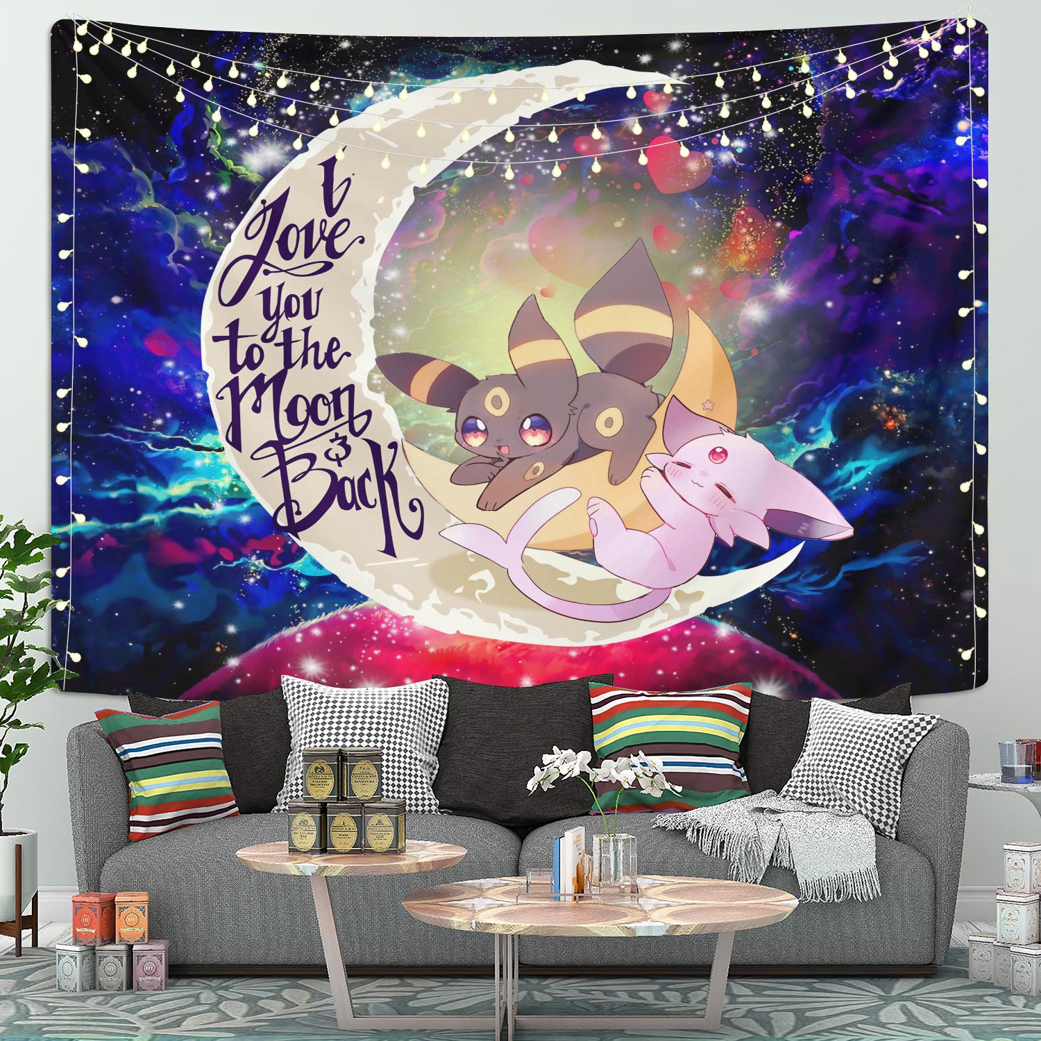 Eevee Couple Pokemon Love You To The Moon Galaxy Tapestry Room Decor Nearkii