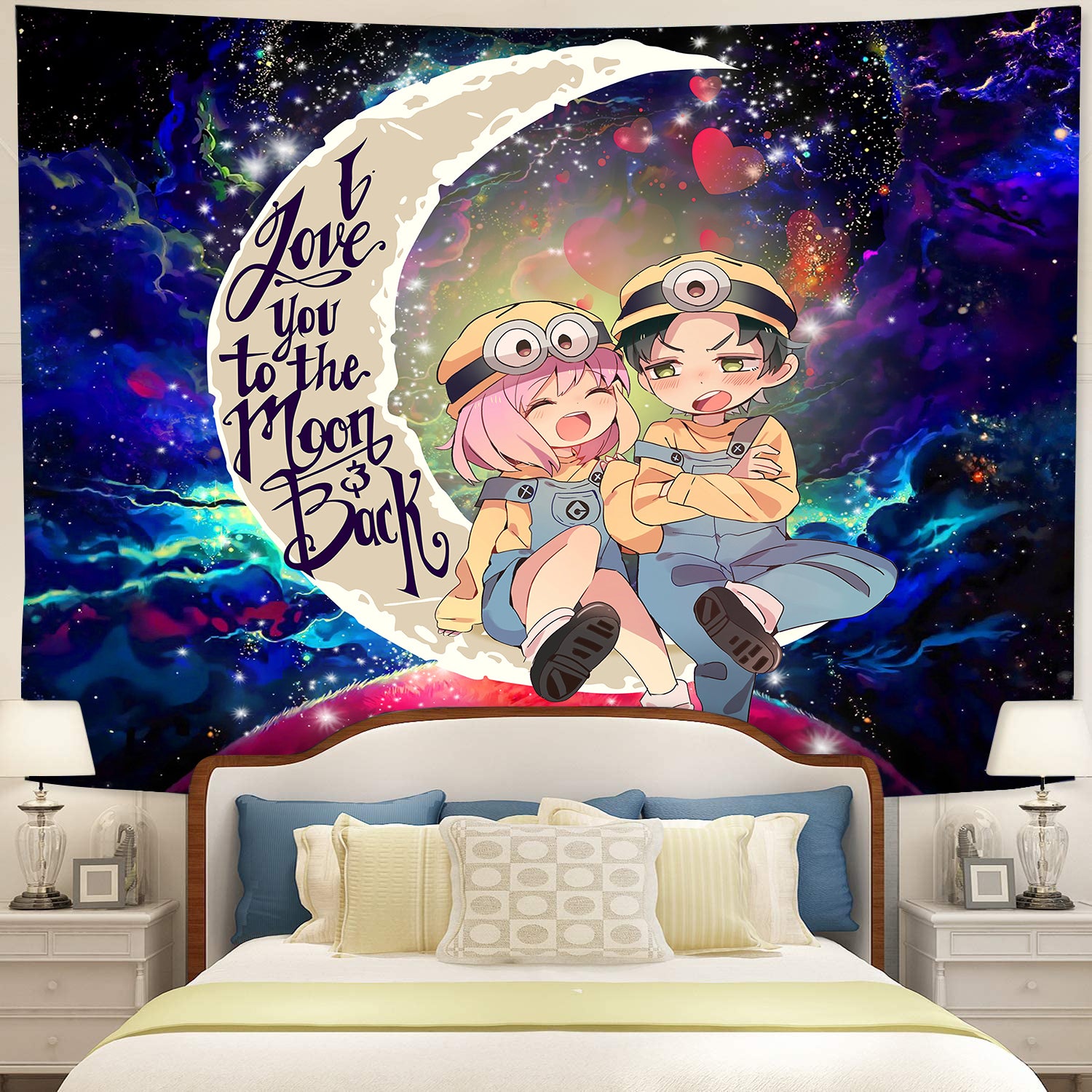 Anya X Damian Anime Couple Love You To The Moon Galaxy Tapestry Room Decor Nearkii