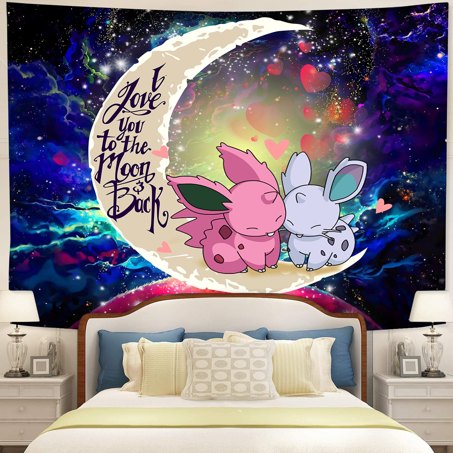 Couple Pokemon Love You To The Moon Galaxy Tapestry Room Decor Nearkii