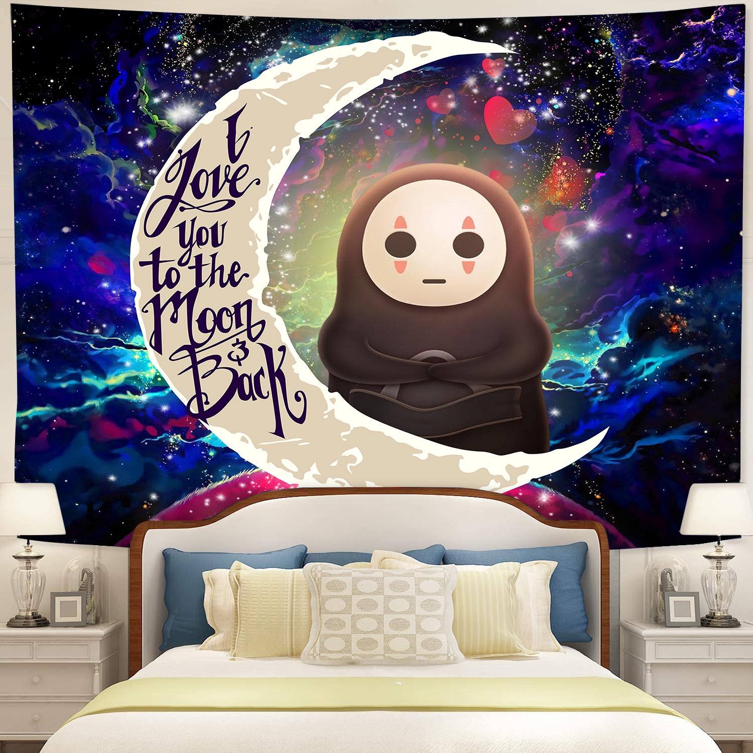 Cute No Face Ghibli Love You To The Moon Galaxy Tapestry Room Decor Nearkii