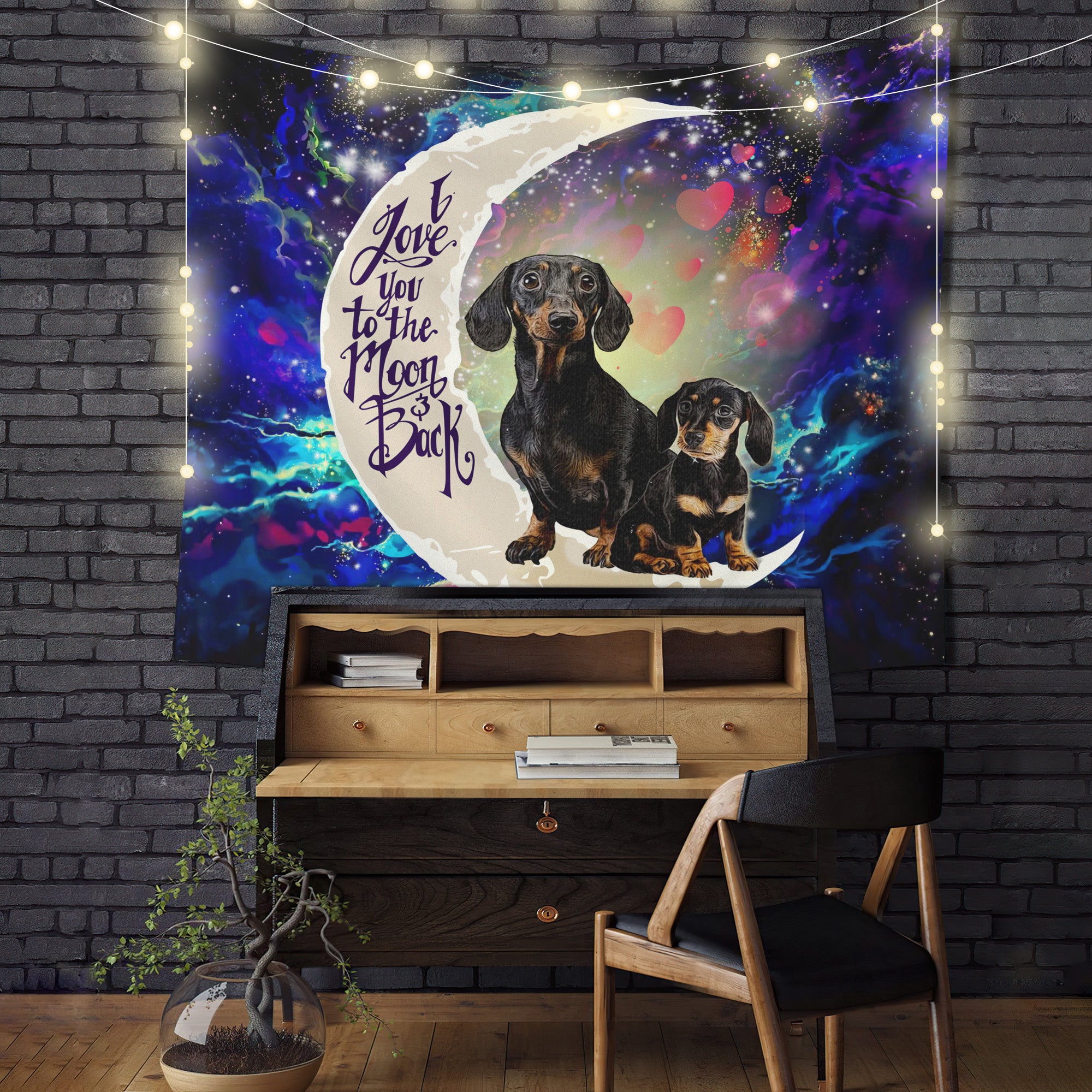 Dachshund Couple Love You To The Moon Galaxy Tapestry Room Decor Nearkii
