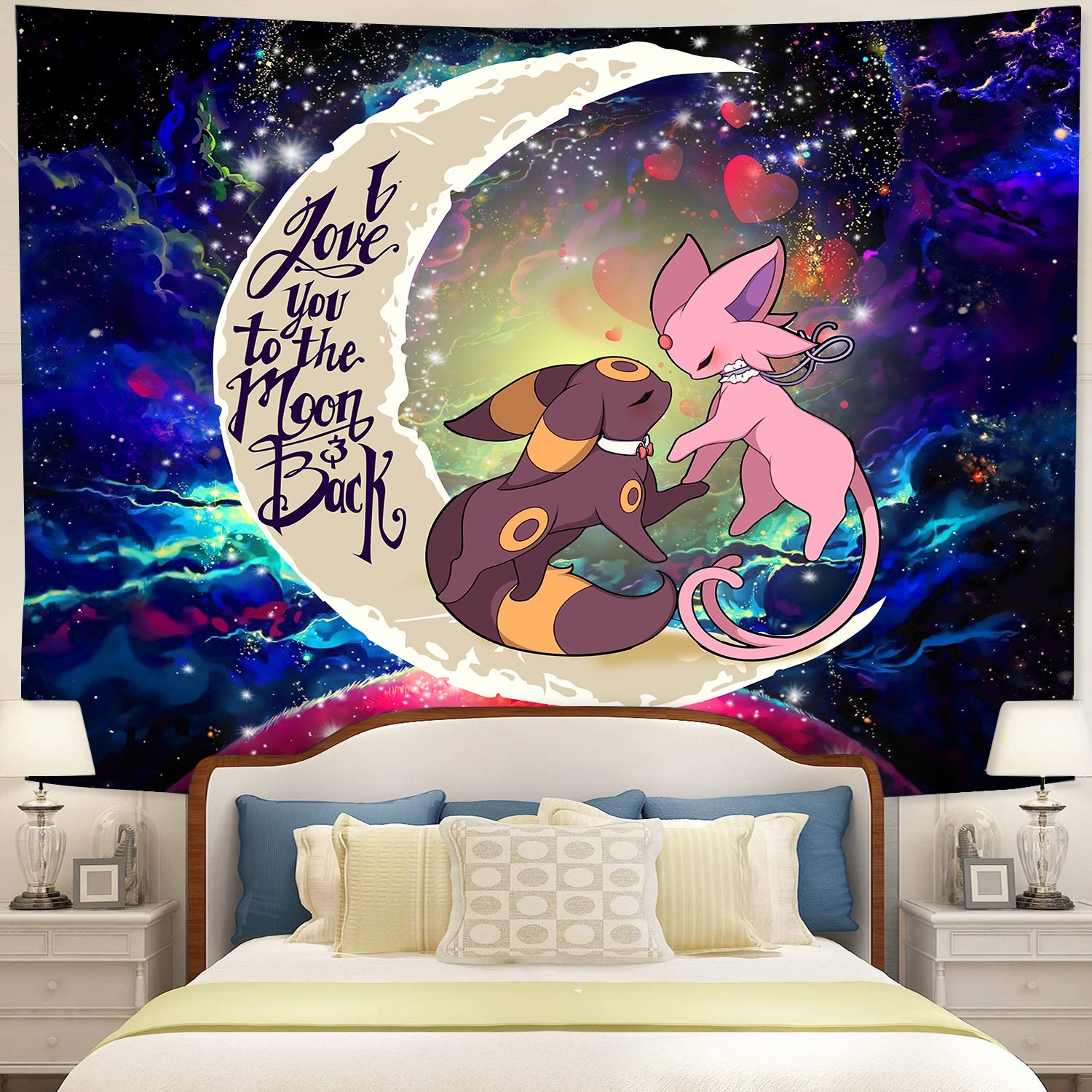 Eevee Couple Espeon And Umbreon Pokemon Love You To The Moon Galaxy Tapestry Room Decor Nearkii