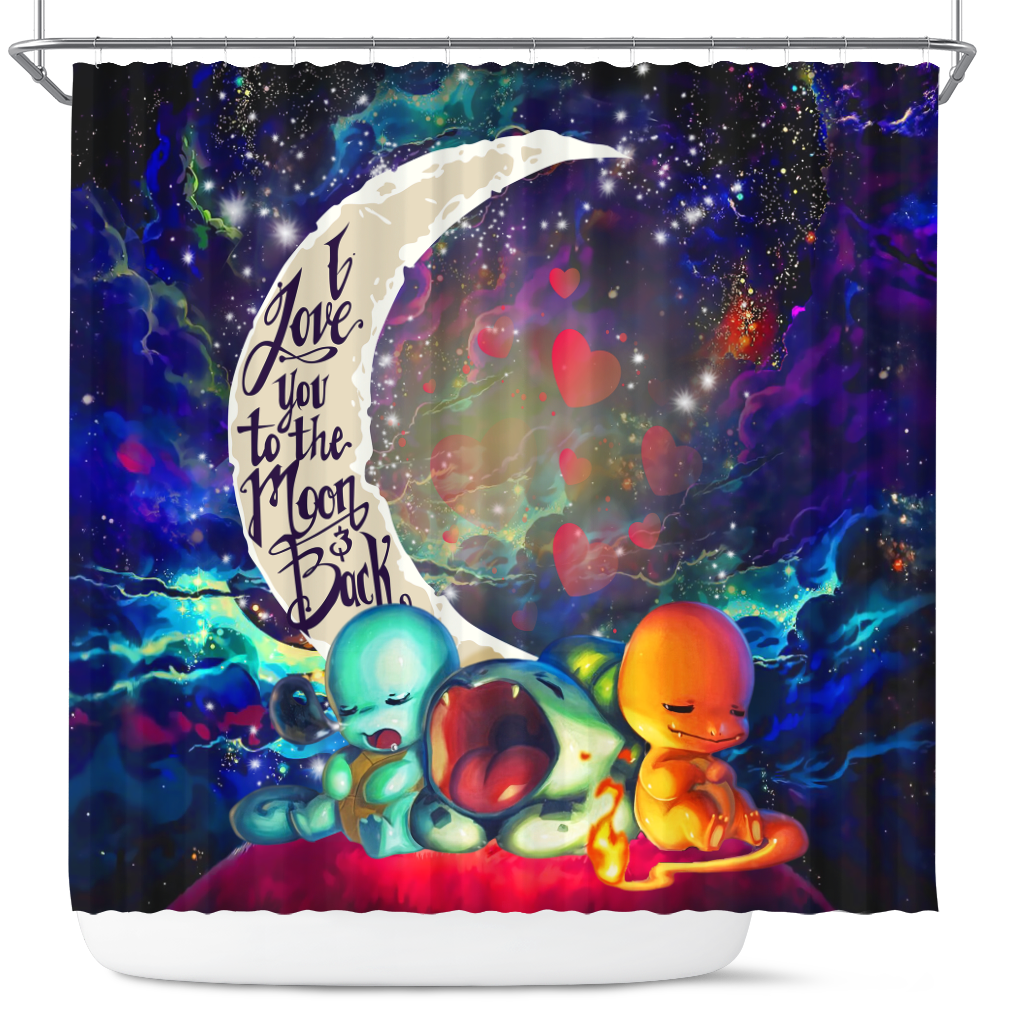 Pokemon Starter Cute Sleep Love You To The Moon Galaxy Shower Curtain Nearkii