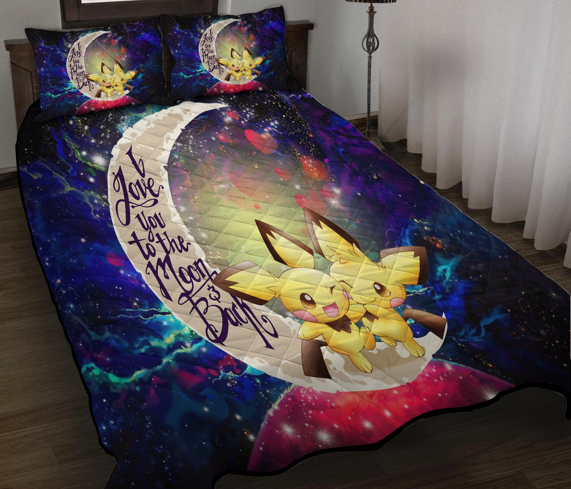 Pokemon Couple 2 Love You To The Moon Galaxy Quilt Bed Sets Nearkii