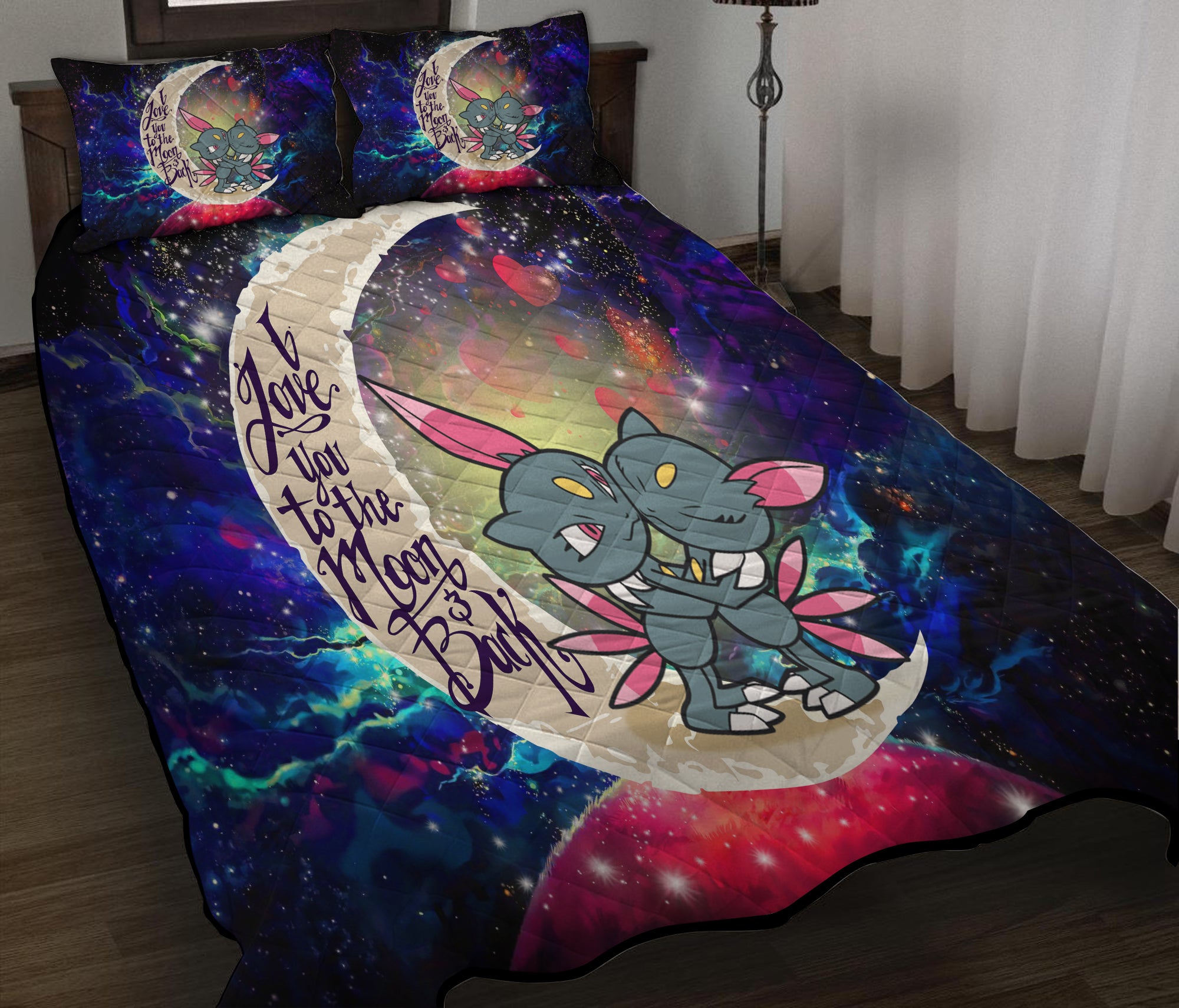 Pokemon Couple Love You To The Moon Galaxy Quilt Bed Sets Nearkii