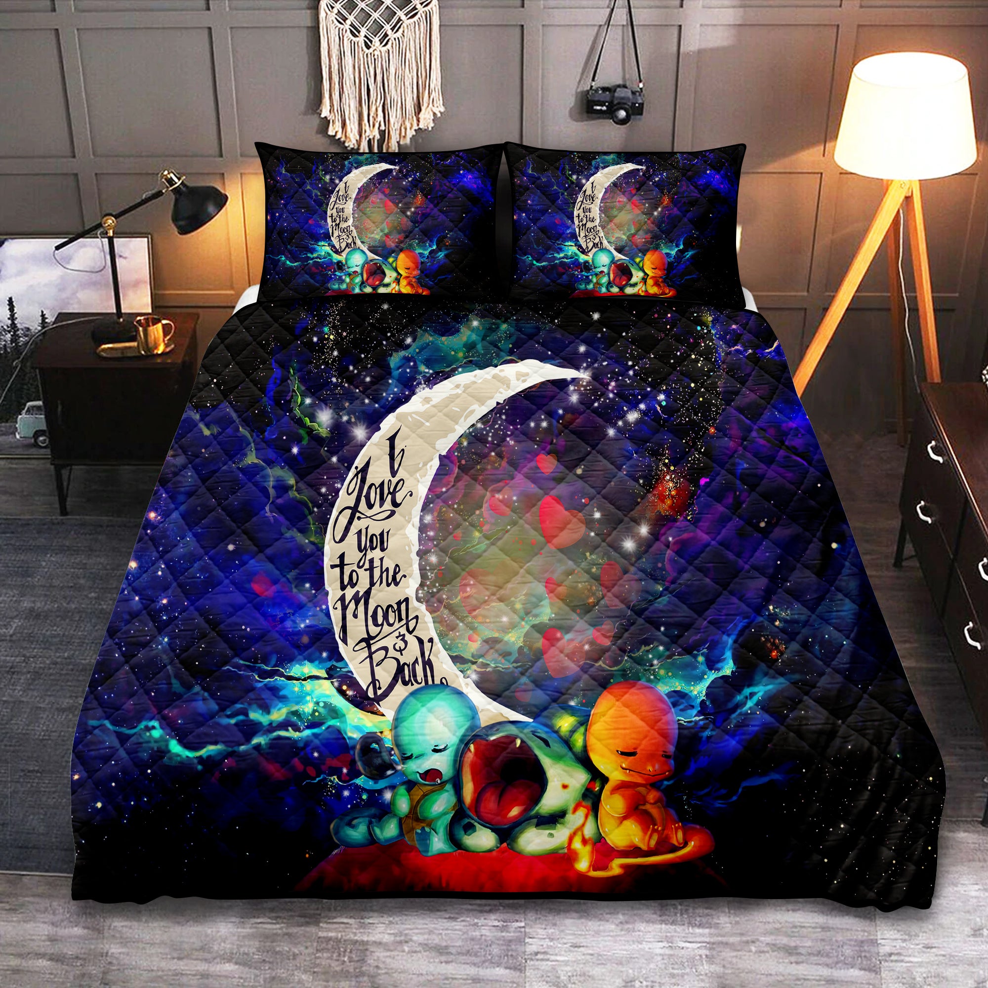 Pokemon Starter Cute Sleep Love You To The Moon Galaxy Quilt Bed Sets Nearkii