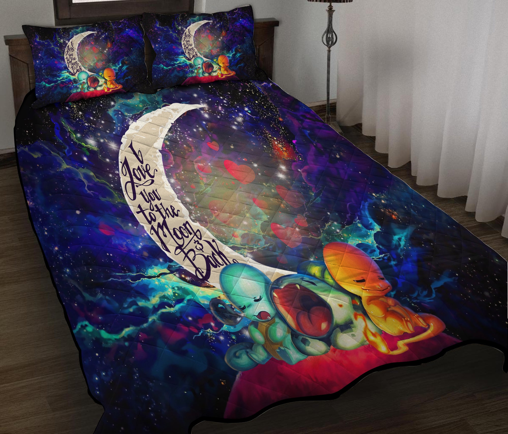 Pokemon Starter Cute Sleep Love You To The Moon Galaxy Quilt Bed Sets Nearkii