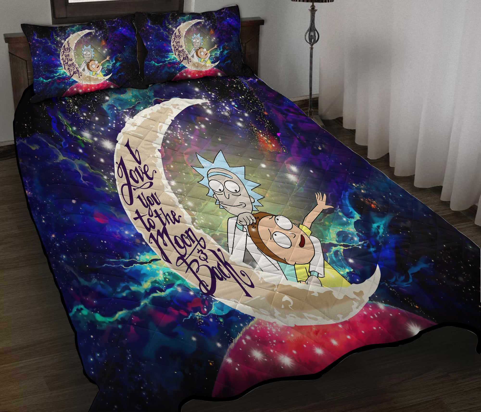 Rick And Morty Cute Love You To The Moon Galaxy Quilt Bed Sets Nearkii