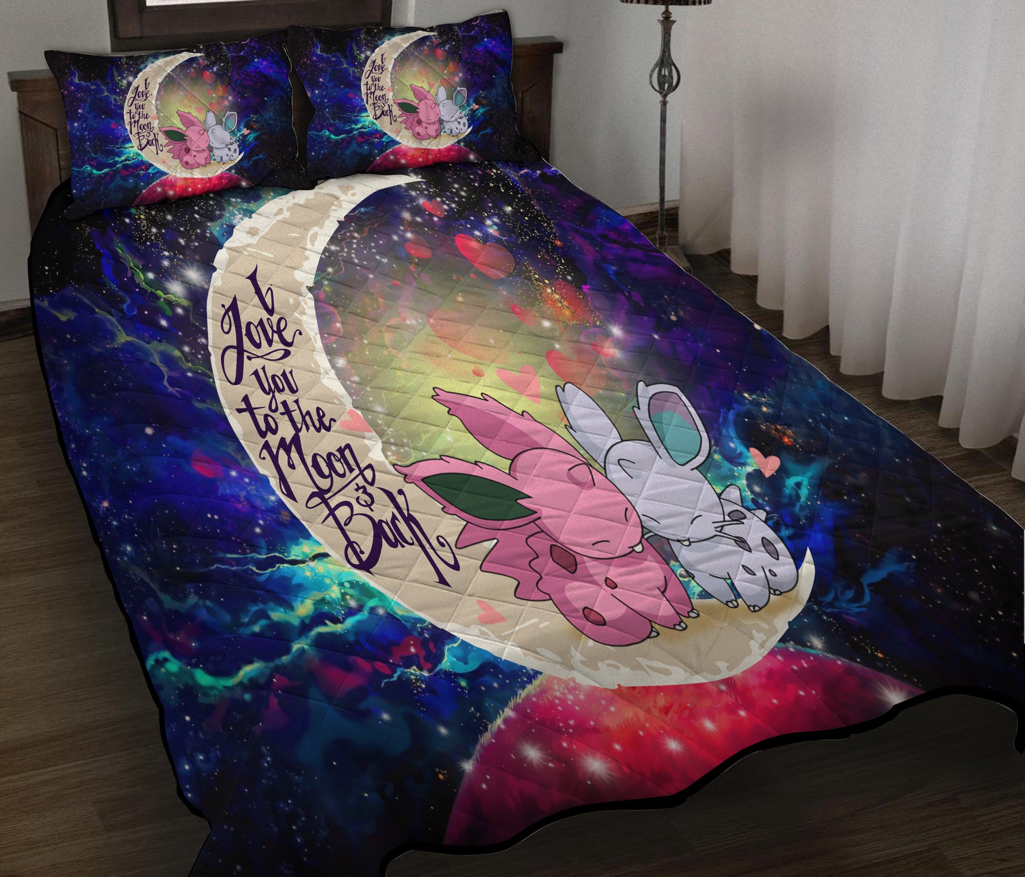 Couple Pokemon Love You To The Moon Galaxy Quilt Bed Sets Nearkii