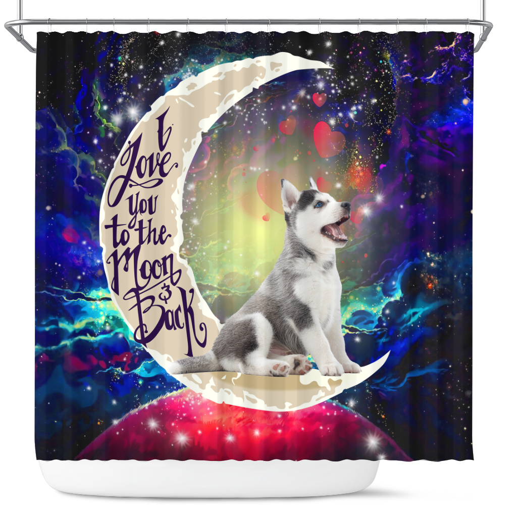Cute Husky Love You To The Moon Galaxy Shower Curtain Nearkii