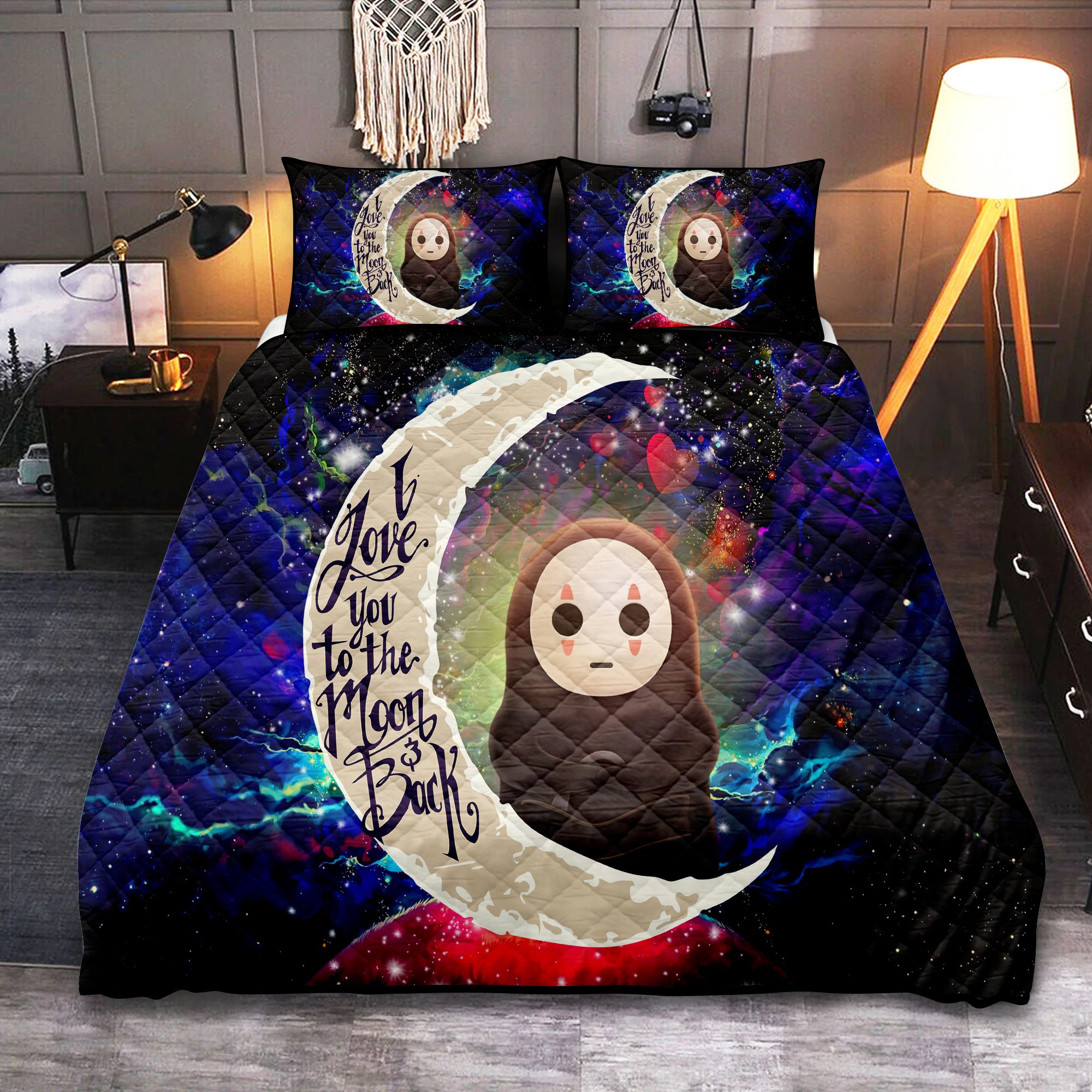 Cute No Face Ghibli Love You To The Moon Galaxy Quilt Bed Sets Nearkii