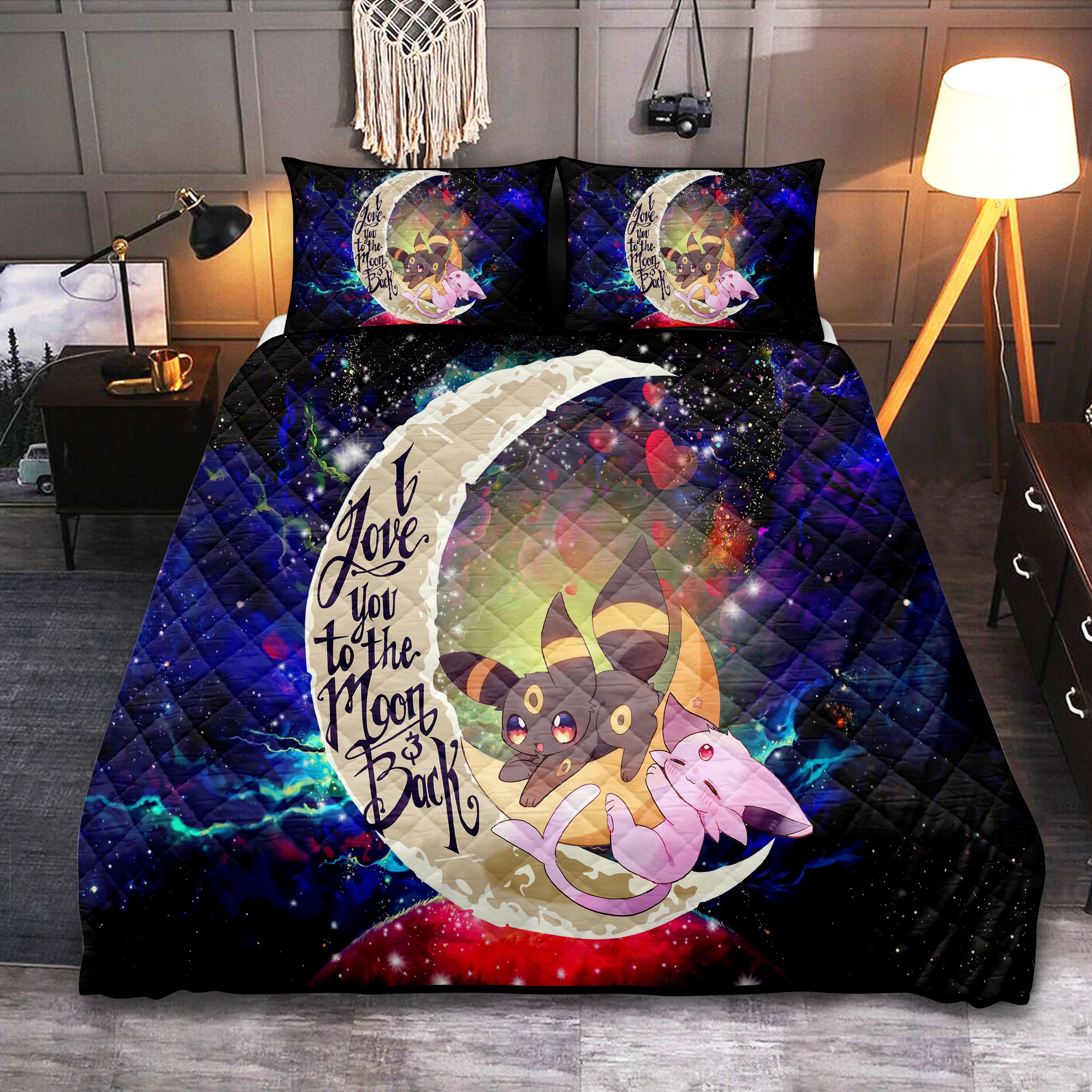 Eevee Couple Pokemon Love You To The Moon Galaxy Quilt Bed Sets Nearkii