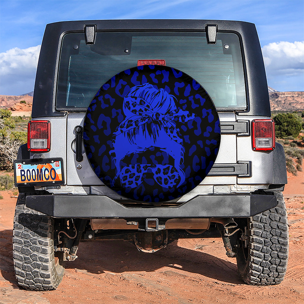 Blue Jeep Girl With Sunglasses Leopard Pattern Car Spare Tire Covers Gift For Campers Nearkii