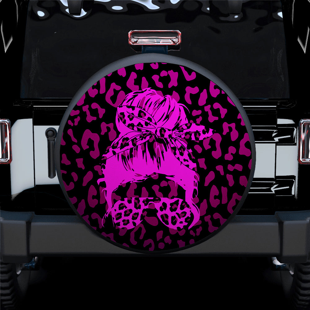 Pink Jeep Girl With Sunglasses Leopard Pattern Car Spare Tire Covers Gift For Campers Nearkii