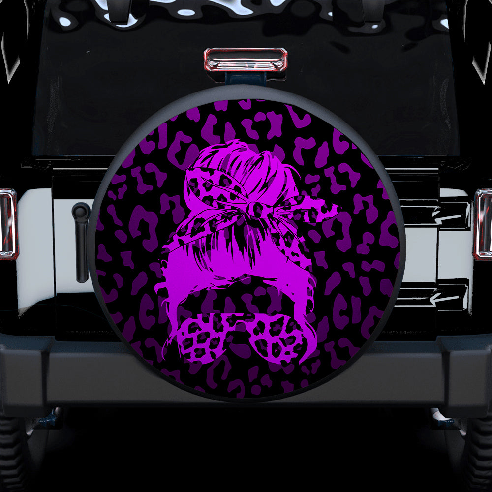 Purple Jeep Girl With Sunglasses Leopard Pattern Car Spare Tire Covers Gift For Campers Nearkii