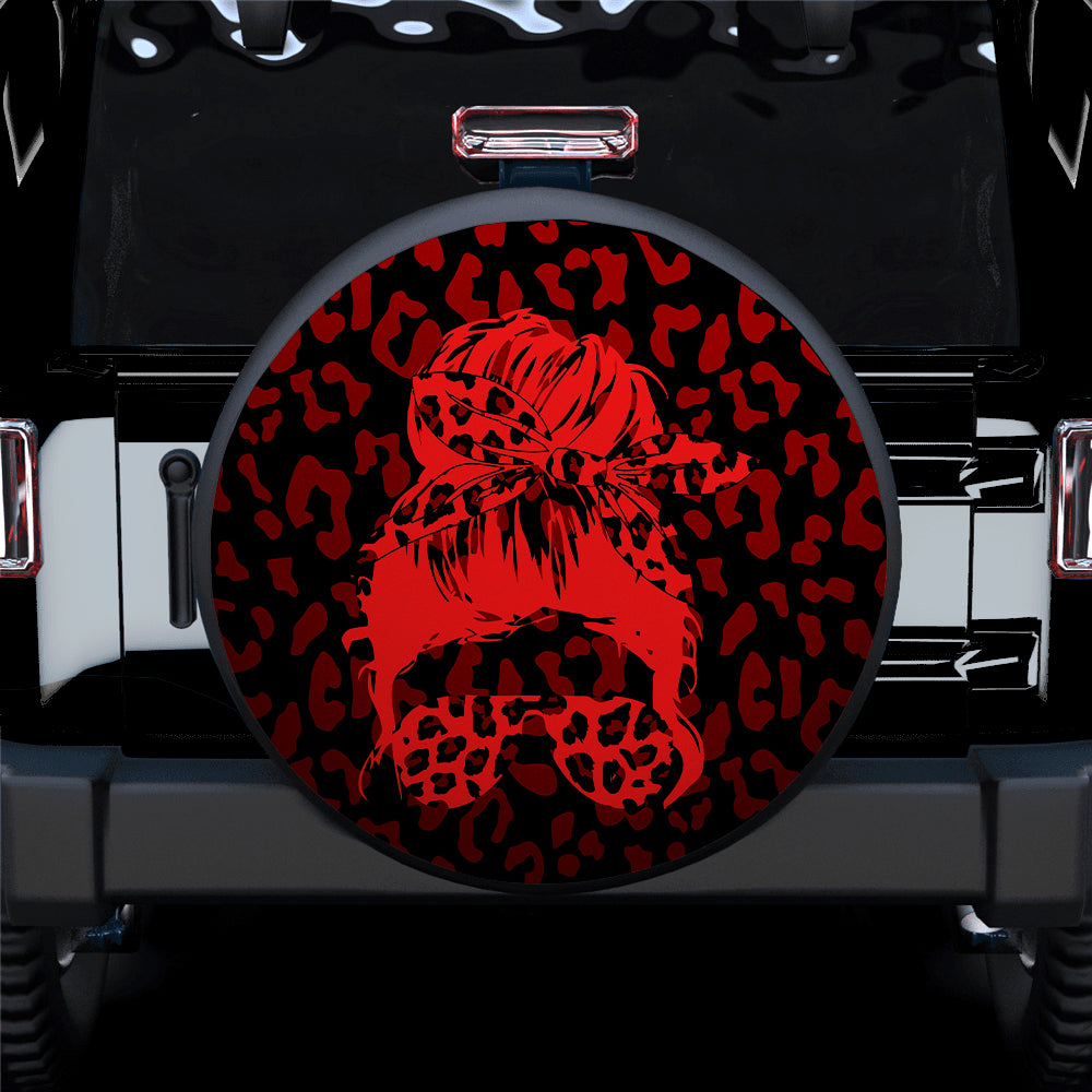 Red Jeep Girl With Sunglasses Leopard Pattern Car Spare Tire Covers Gift For Campers Nearkii