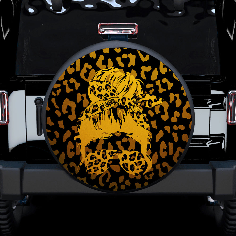 Yellow Jeep Girl With Sunglasses Leopard Pattern Car Spare Tire Covers Gift For Campers Nearkii