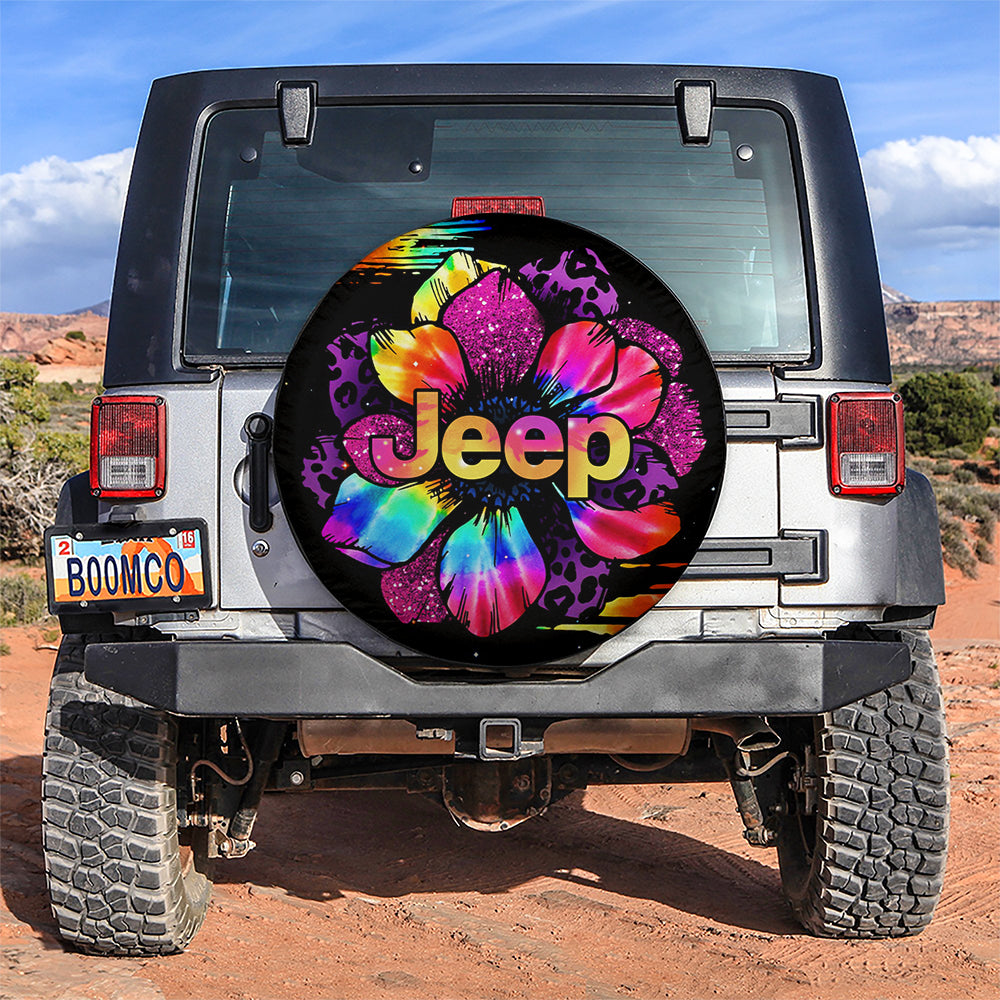 Rainbow Flower Jeep Car Spare Tire Covers Gift For Campers Nearkii