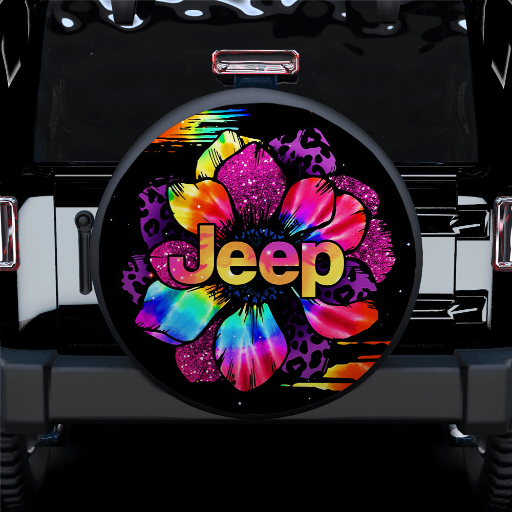 Rainbow Flower Jeep Car Spare Tire Covers Gift For Campers Nearkii