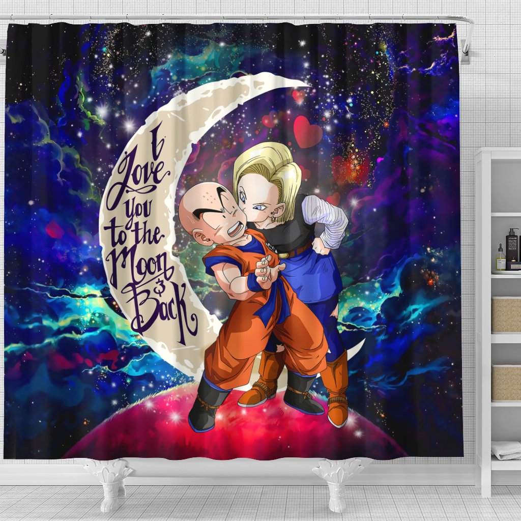Krillin And Android 18 Dragon Ball Love You To The Moon Galaxy Shower Curtain Nearkii